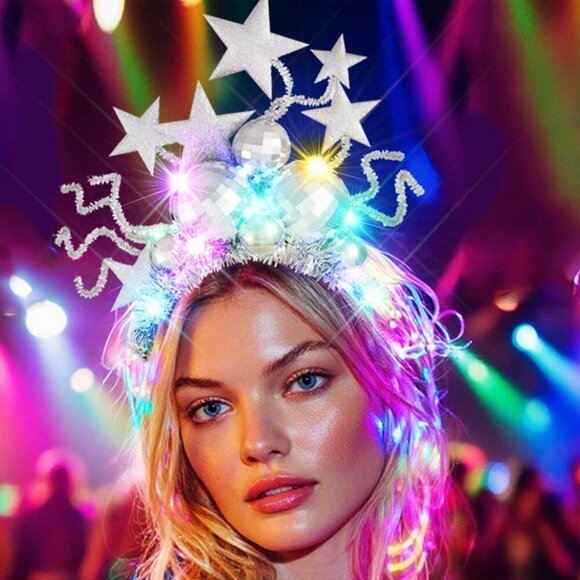 Disco Ball Headband Star LED Hair Accessories for Women Party Costume - Picture 2 of 6
